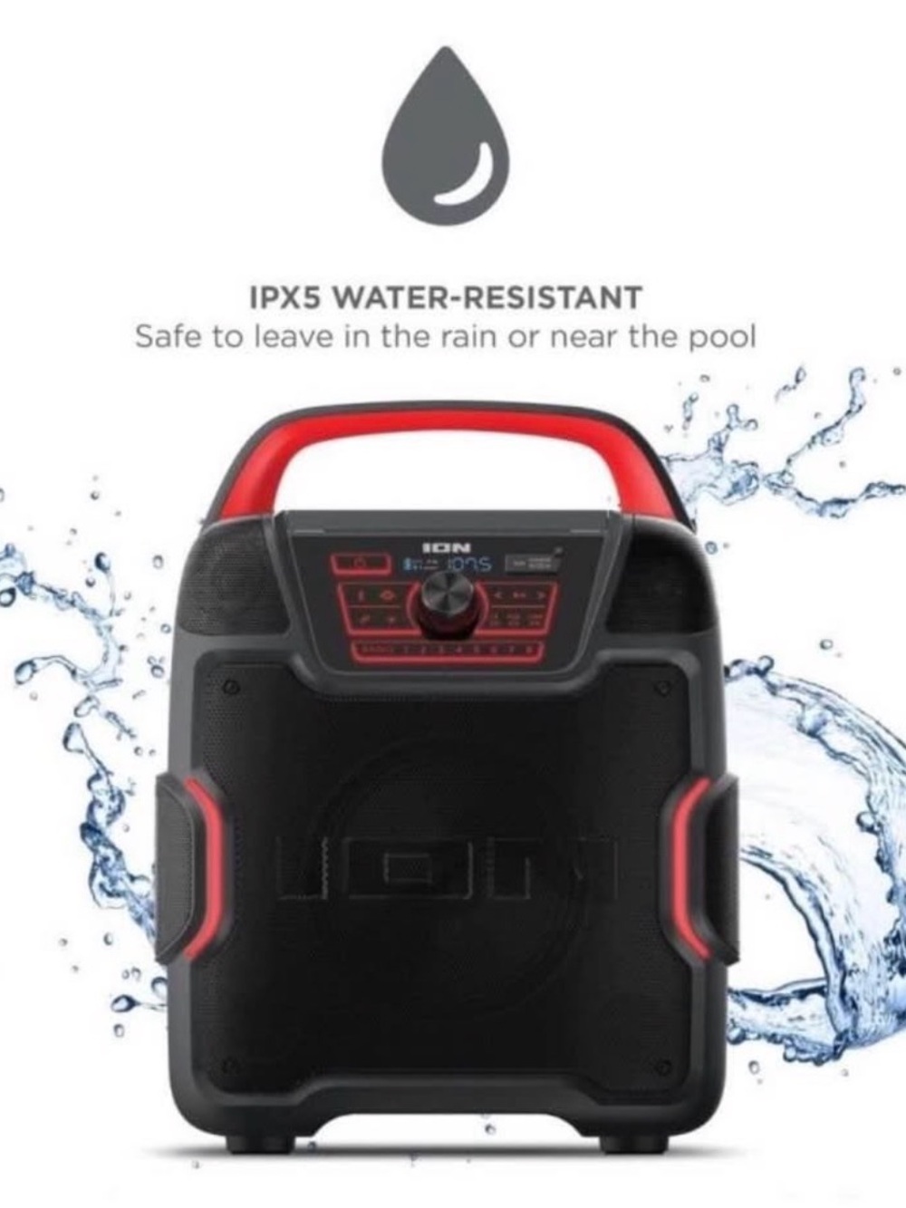 Red & Black Portable Bluetooth Speaker with IPX5 Water Resistance